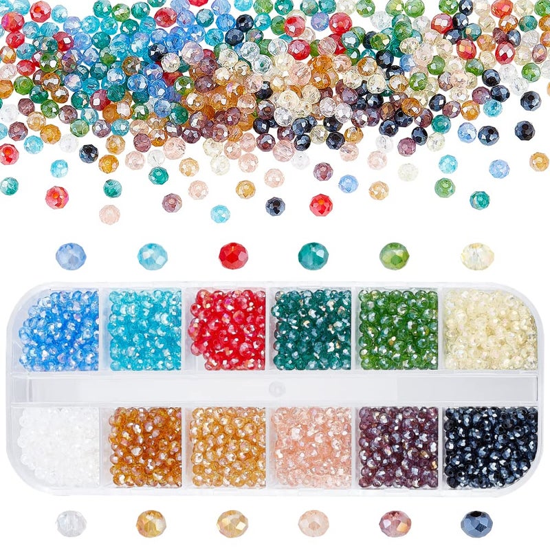 PH PandaHall Briolette Glass Beads Faceted 3mm, 1200pcs 12 Colors Crystal Czech Glass Seed Beads Electroplate AB Color Mini Spacer Loose Beads for Earring Bracelet Necklace Jewelry DIY Craft Making - Image 1